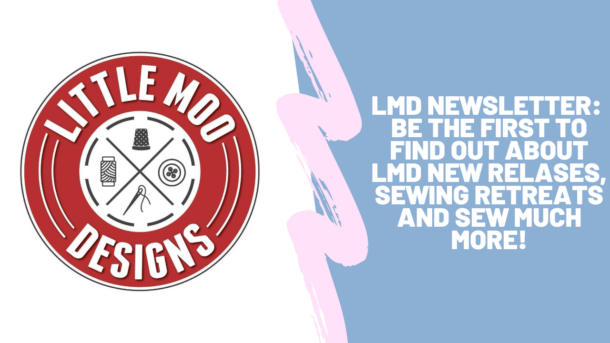 Little Moo Designs logo, red with white writing.